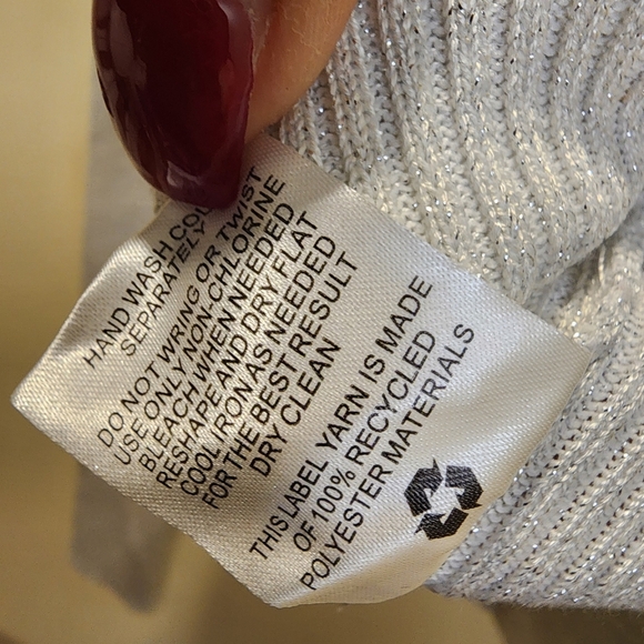 Pink Rose Gray Silver Glitter Long Steeves V Neck Wrap top size L - Picture 7 of 13